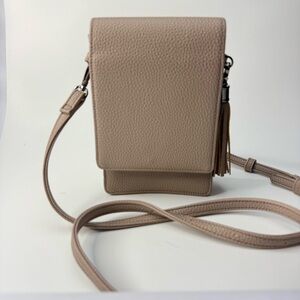 Just Must Beige Textured Crossbody Bag with Magnetic Closure